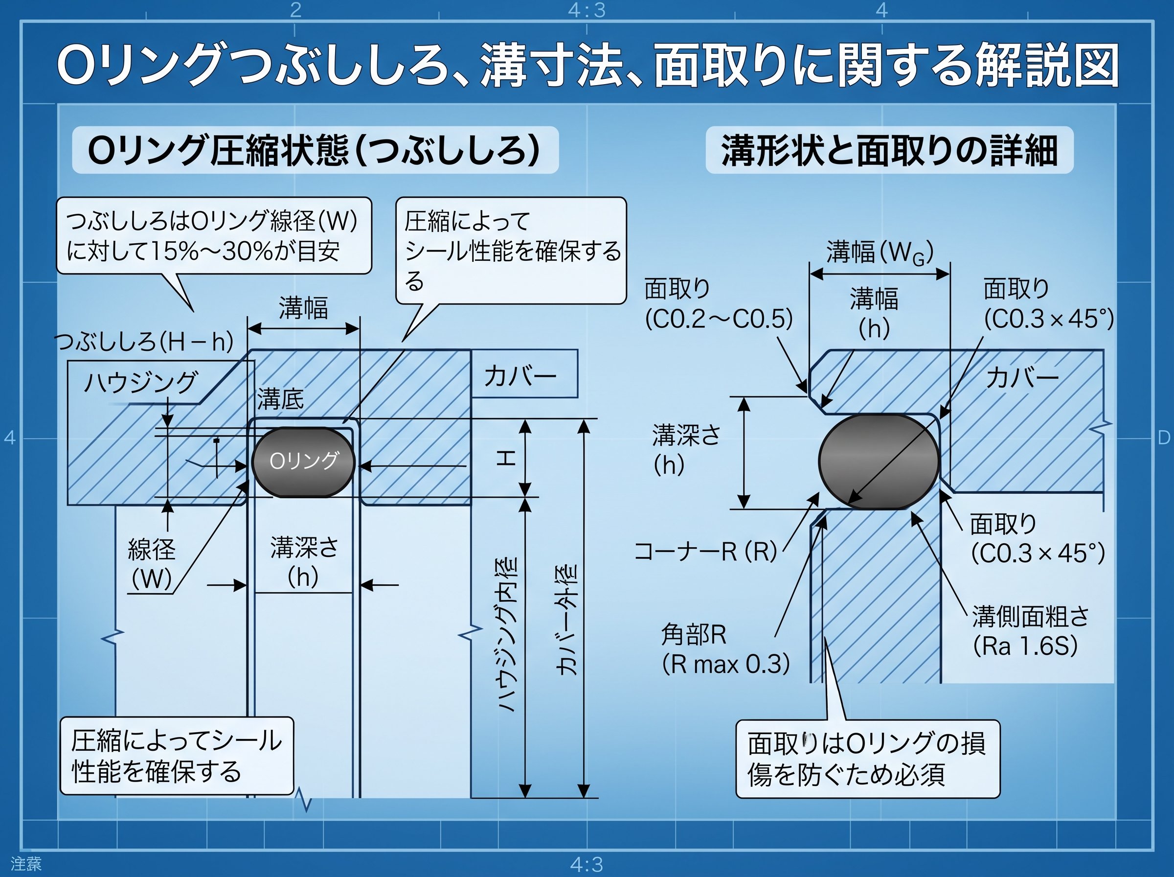 oリングつぶししろと溝寸法と面取り
