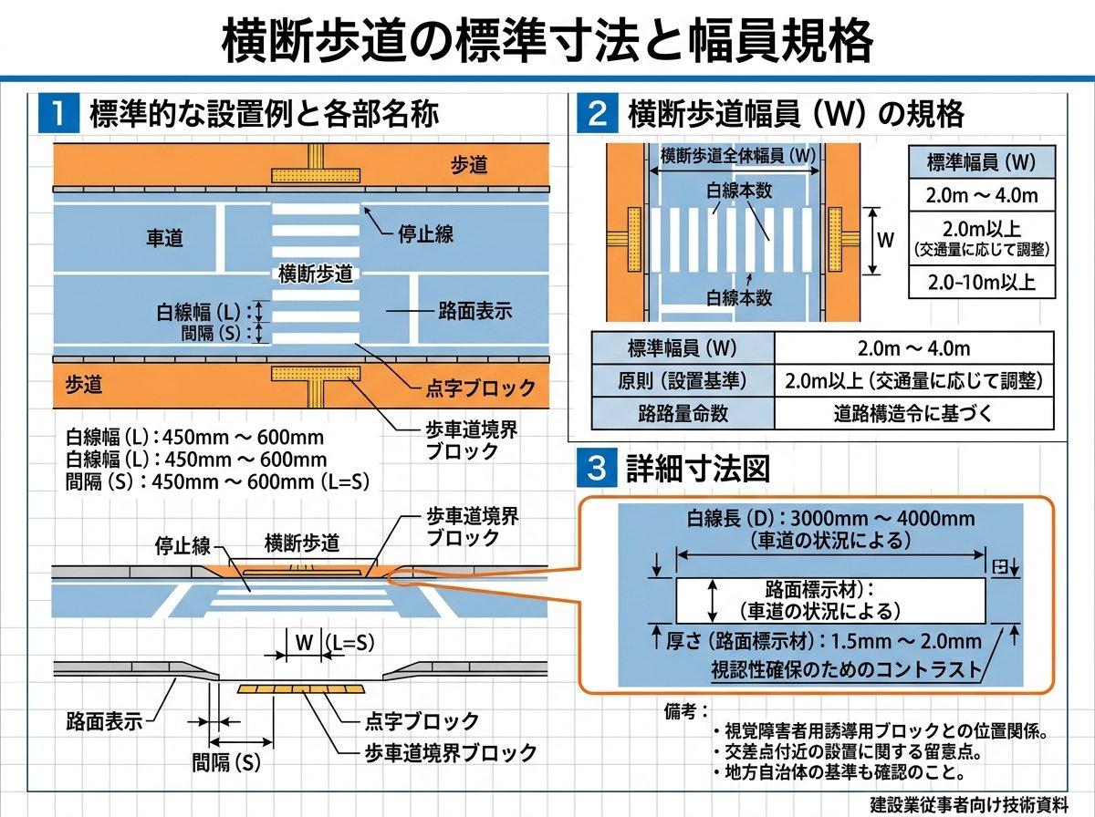 横断歩道の標準寸法と幅員規格