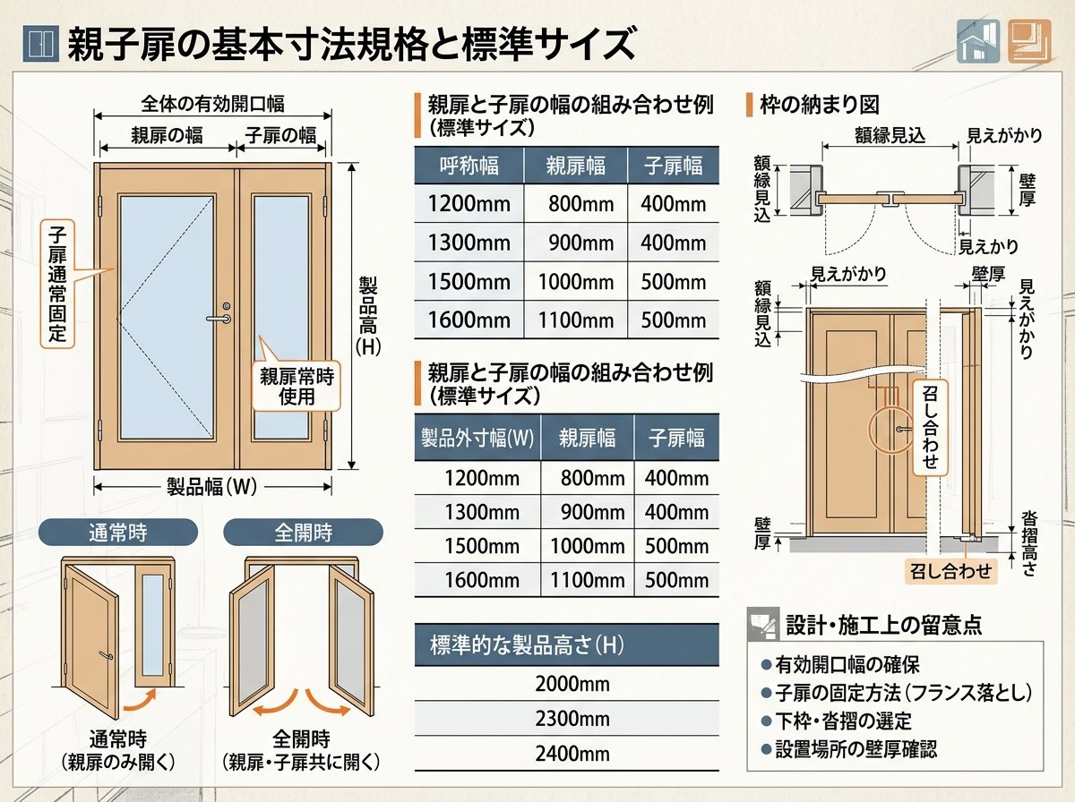 親子扉の基本寸法規格と標準サイズ