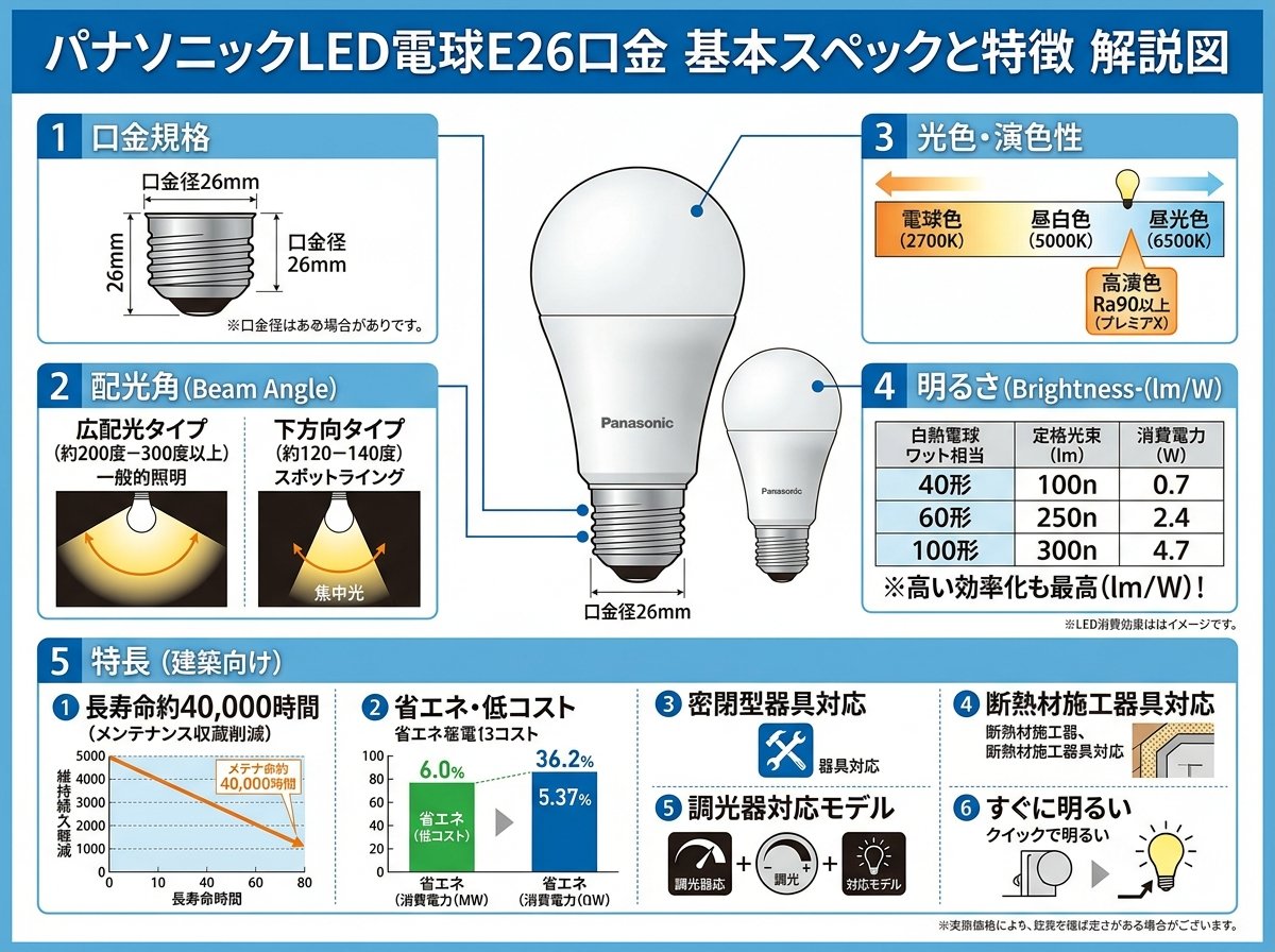 パナソニックLED電球E26口金の基本スペックと特徴
