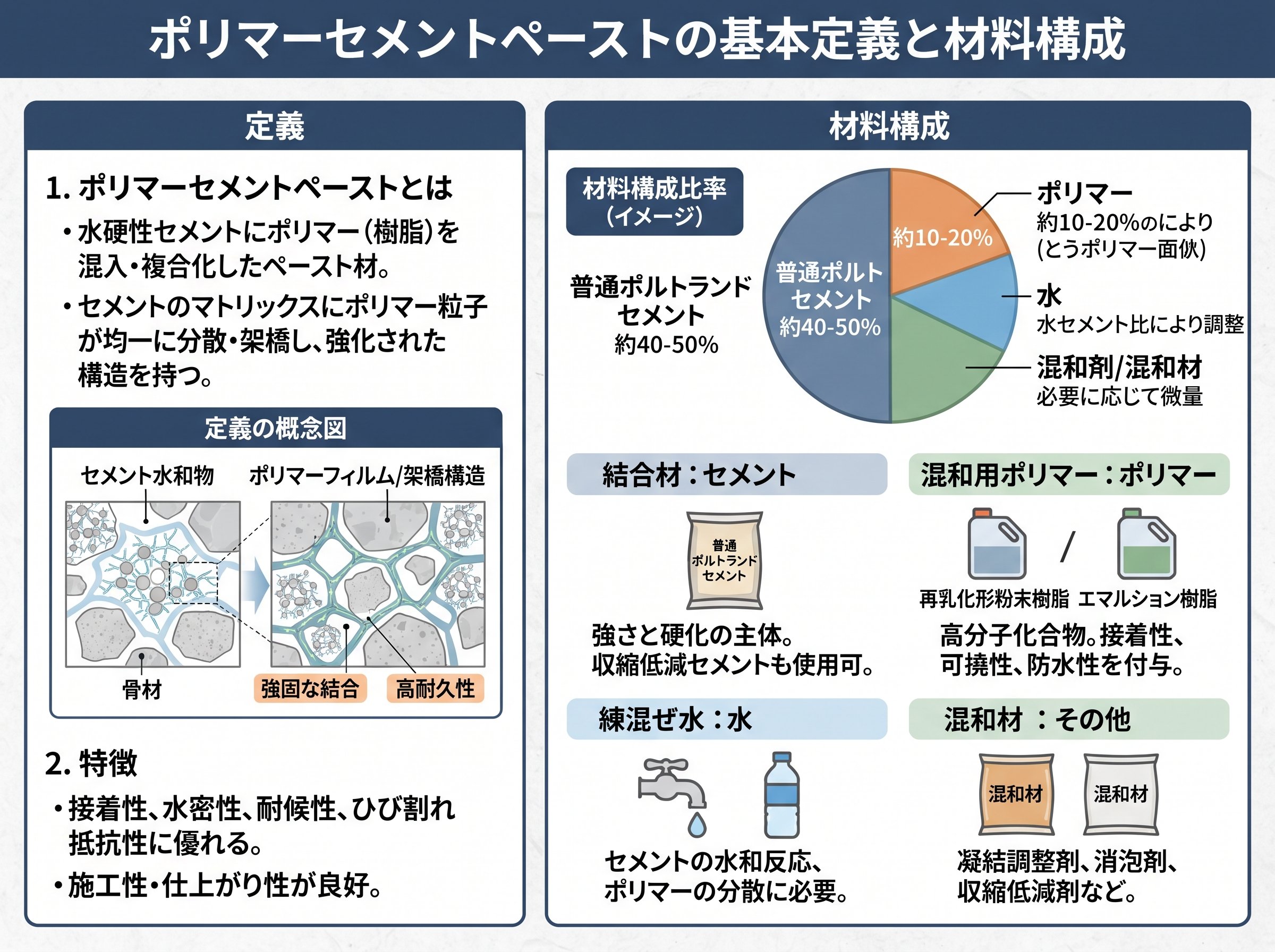 ポリマーセメントペーストの基本定義と材料構成