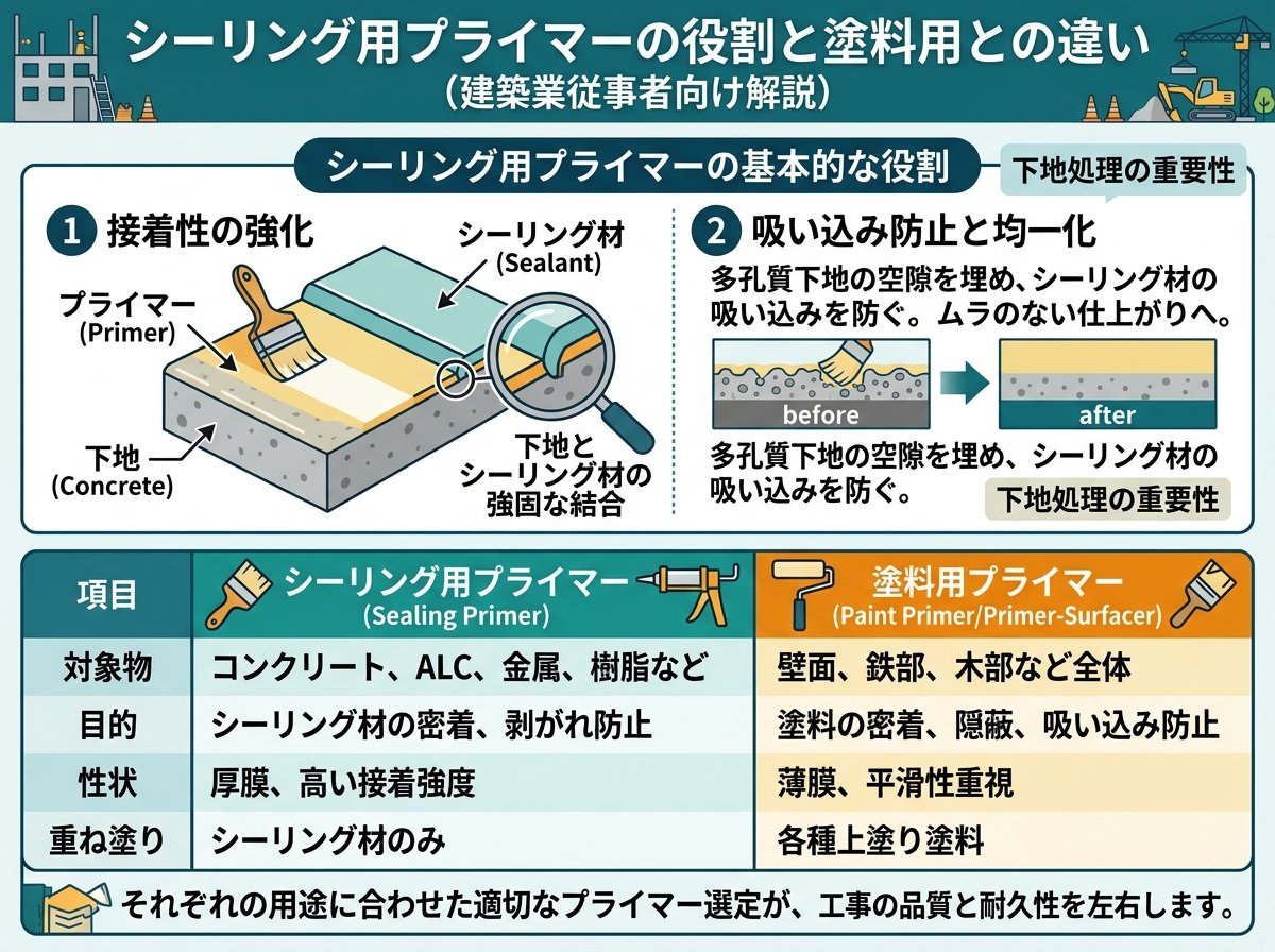 プライマー(シーリング用)の基本的な役割と「塗料用」との違い