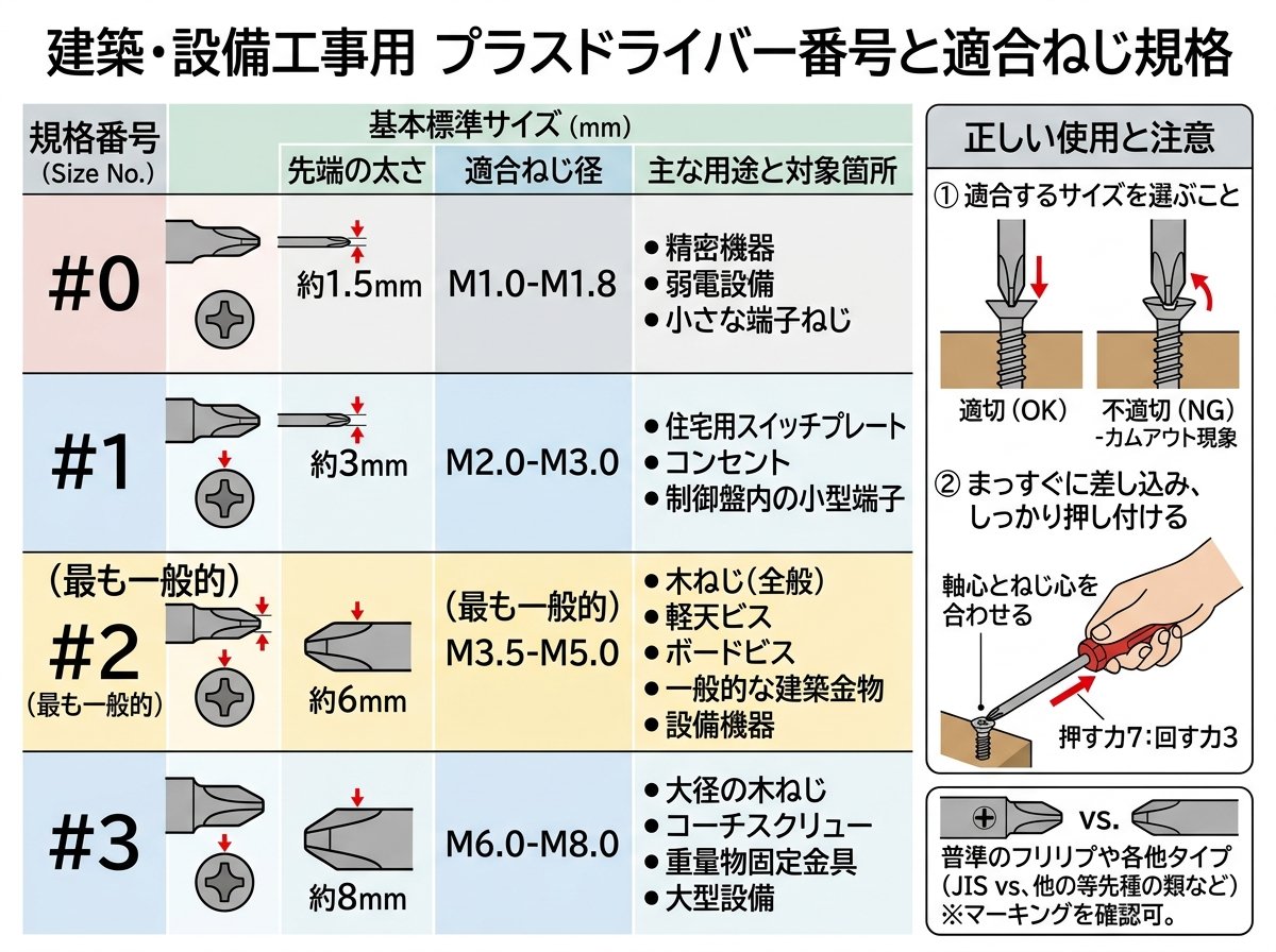 プラスドライバー番号の基本規格
