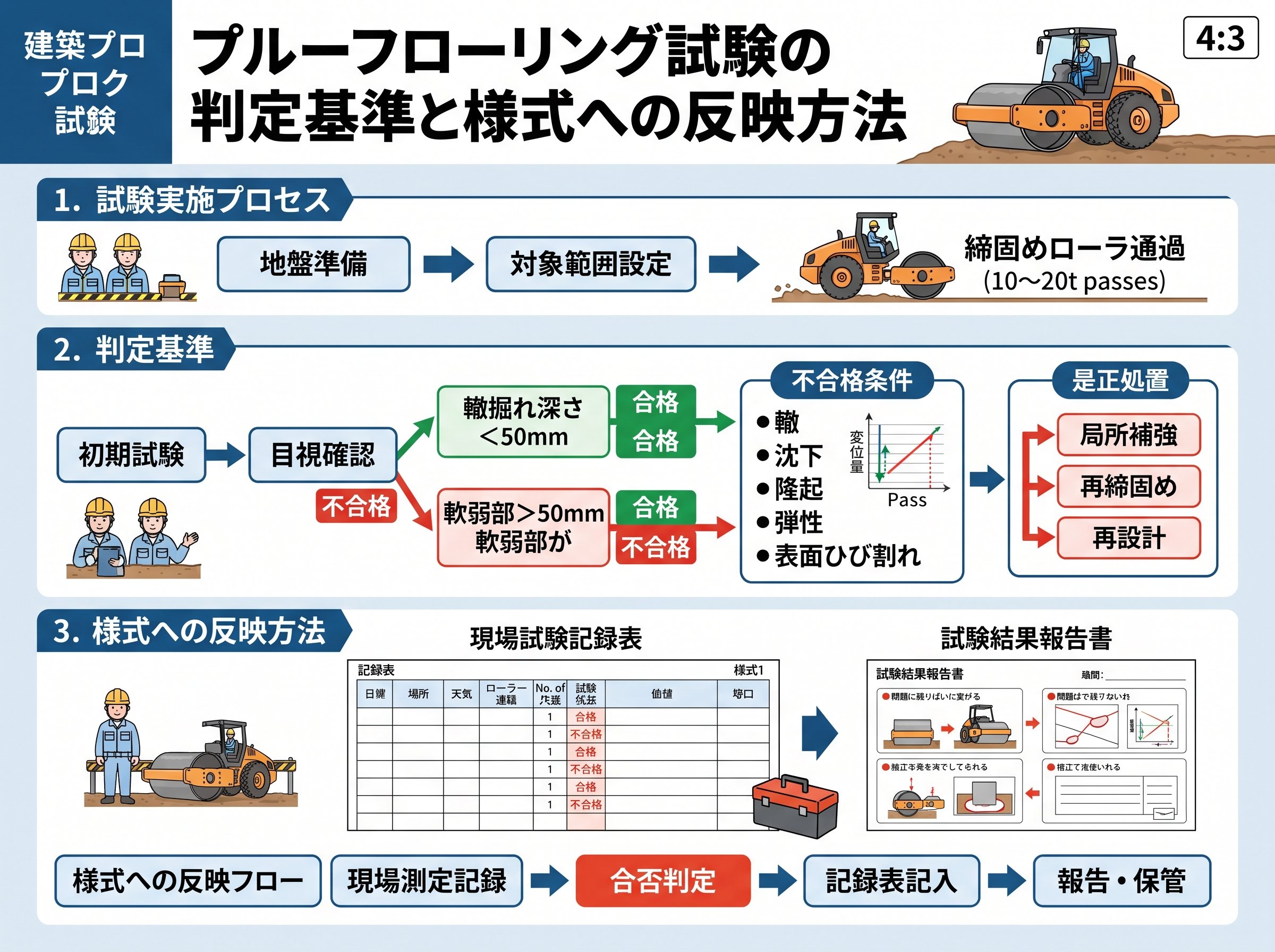 プルーフローリング試験の判定基準と様式への反映方法