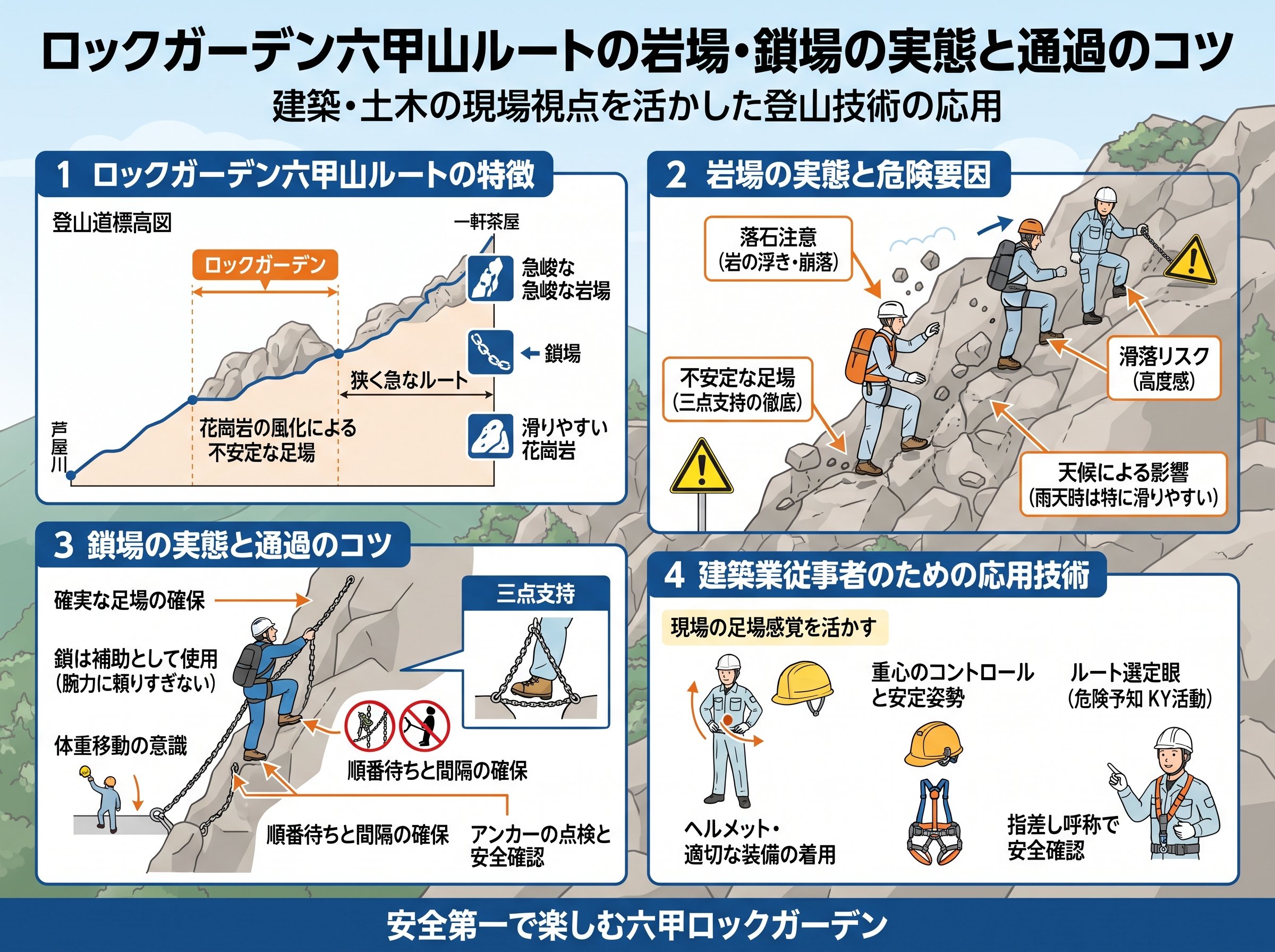 ロックガーデン六甲山ルートの岩場・鎖場の実態と通過のコツ