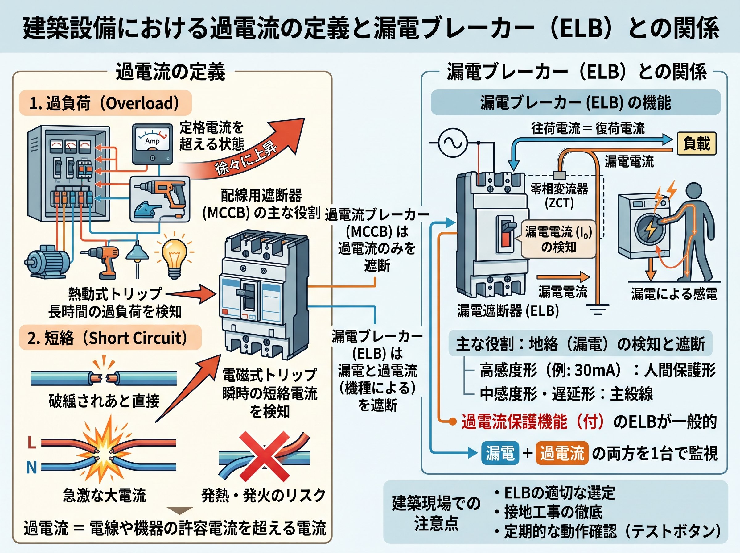 過電流の定義と漏電ブレーカーとの関係