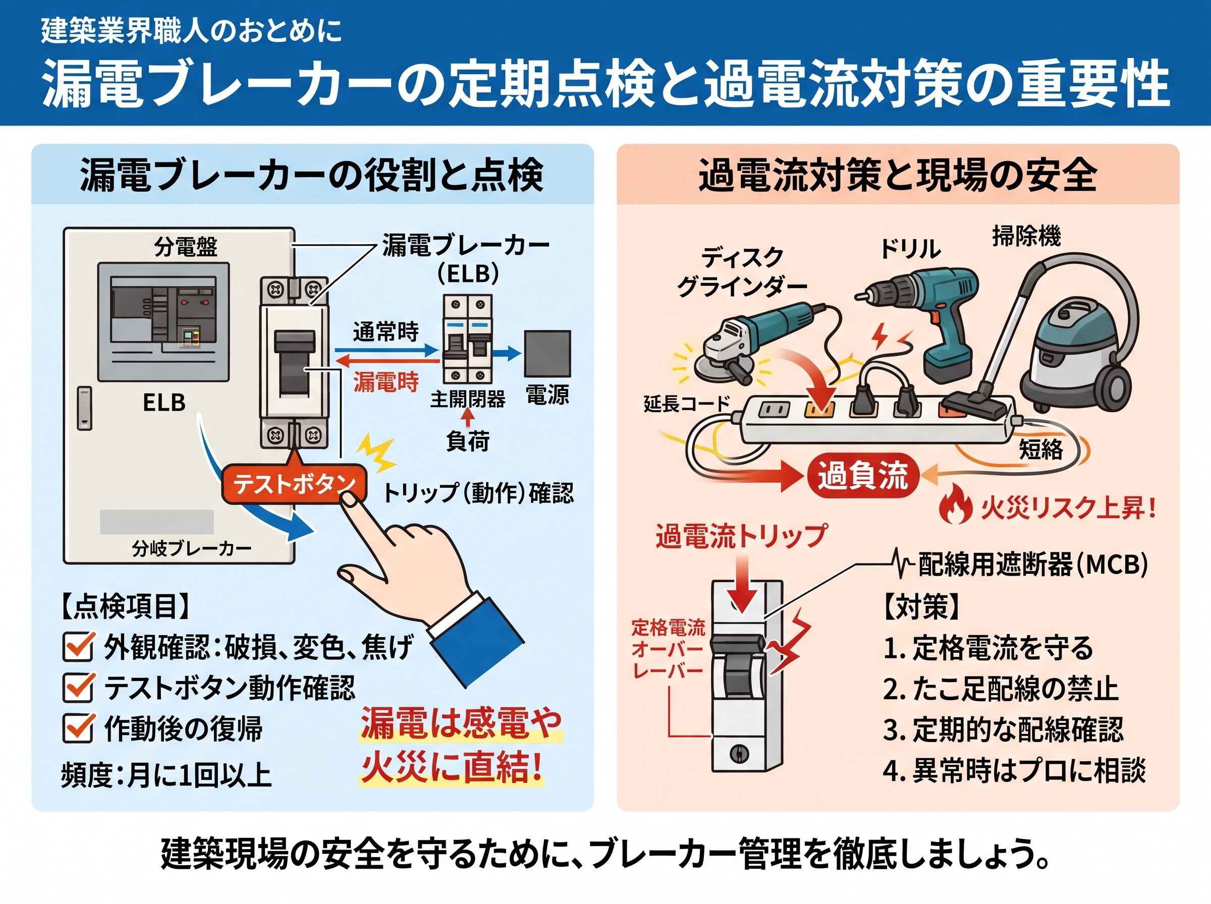 漏電ブレーカーの定期点検と過電流対策の重要性