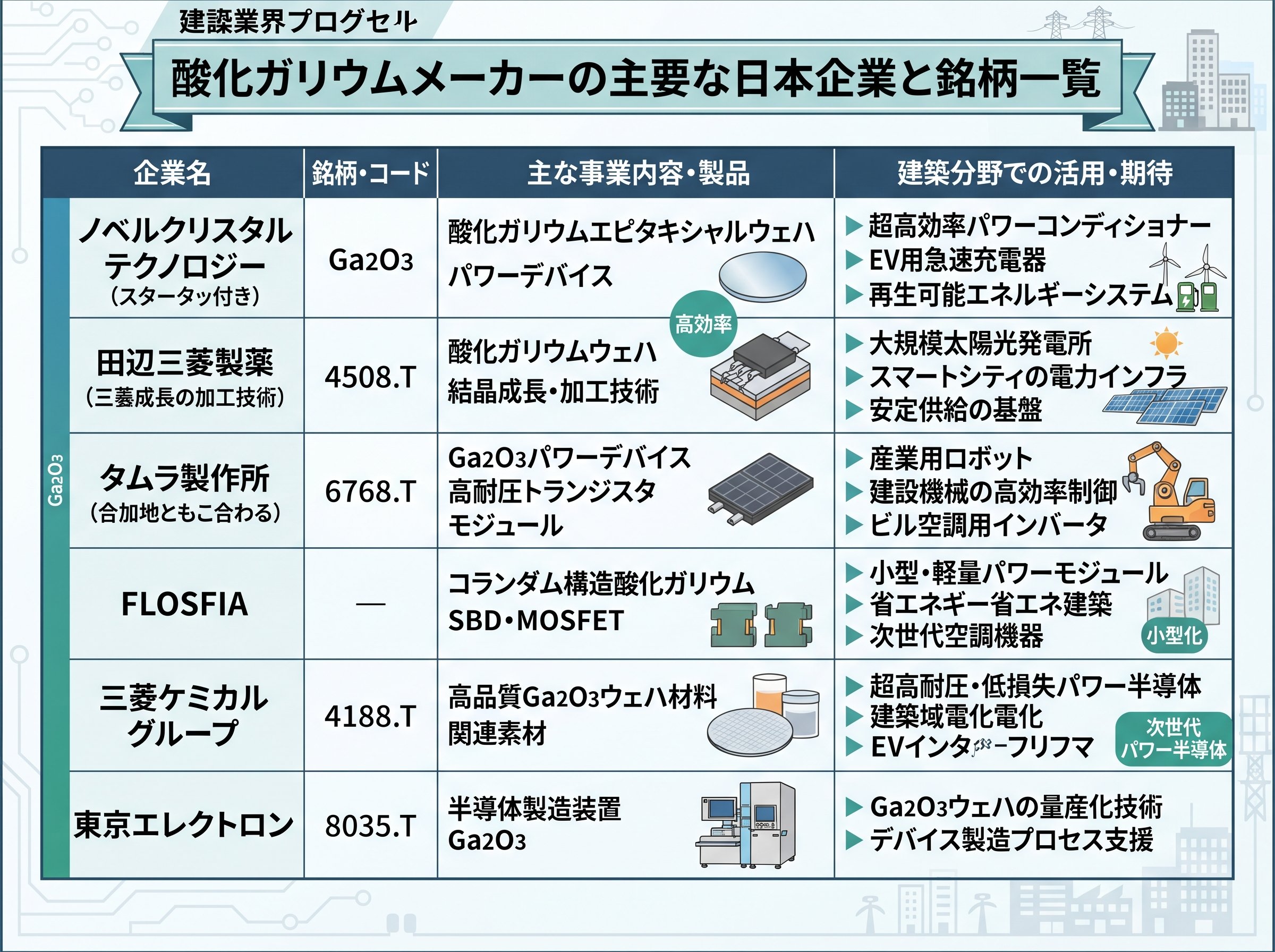 酸化ガリウムメーカーの主要な日本企業と銘柄一覧