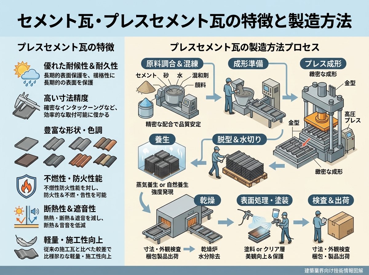 セメント瓦プレスセメント瓦の特徴と製造方法