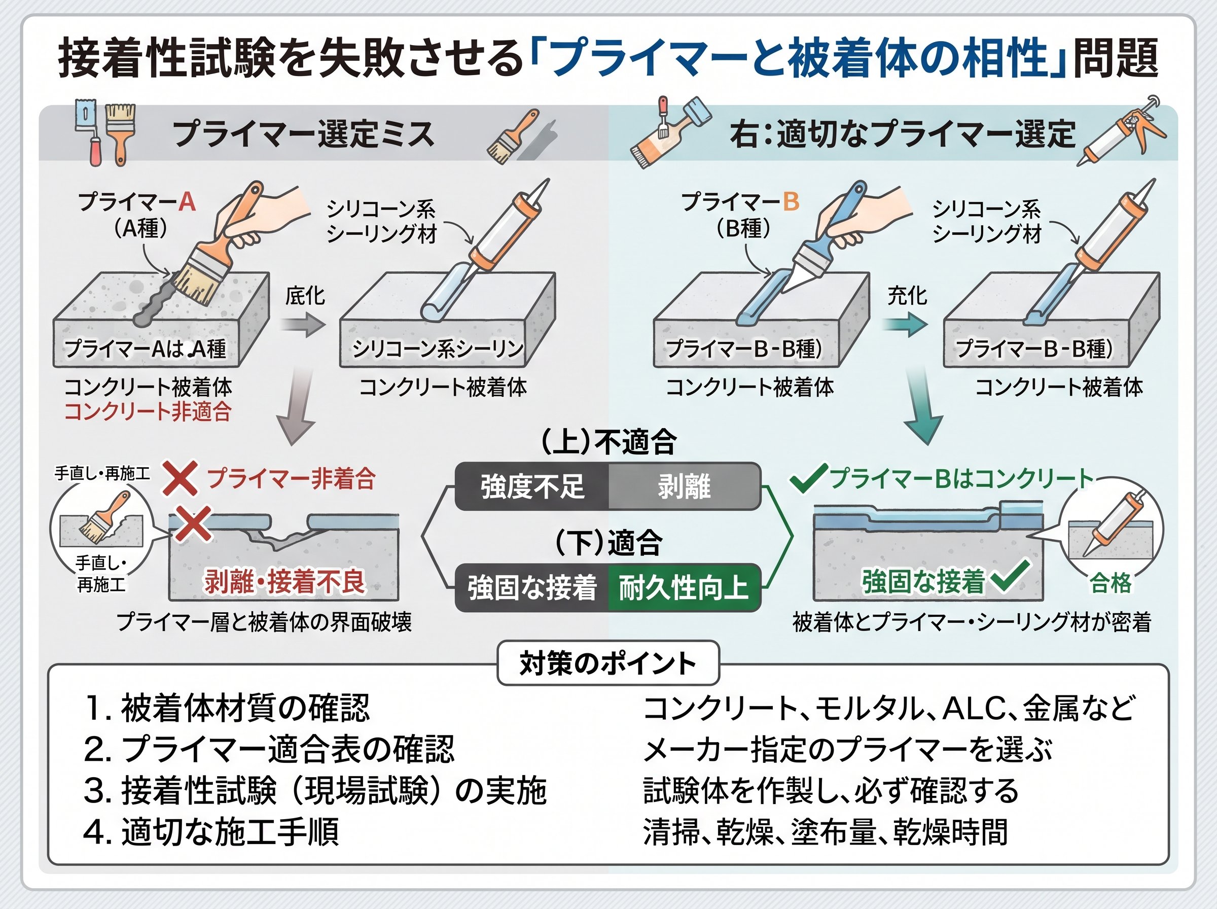 接着性試験（シーリング材）を失敗させる「プライマーと被着体の相性」問題