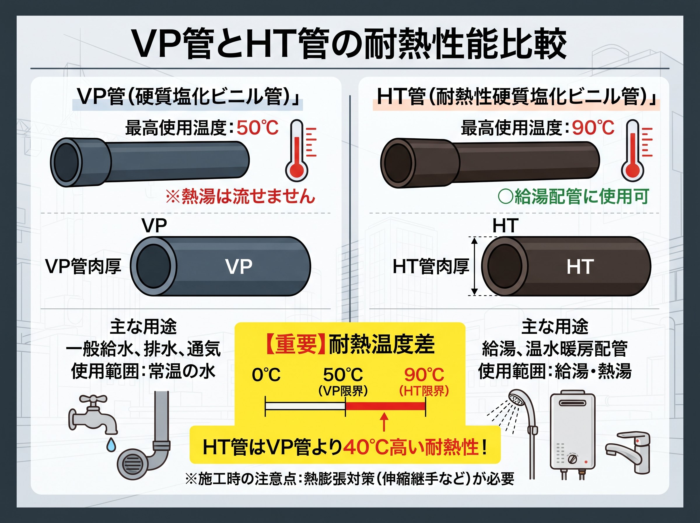 VP管とHT管の耐熱性能比較