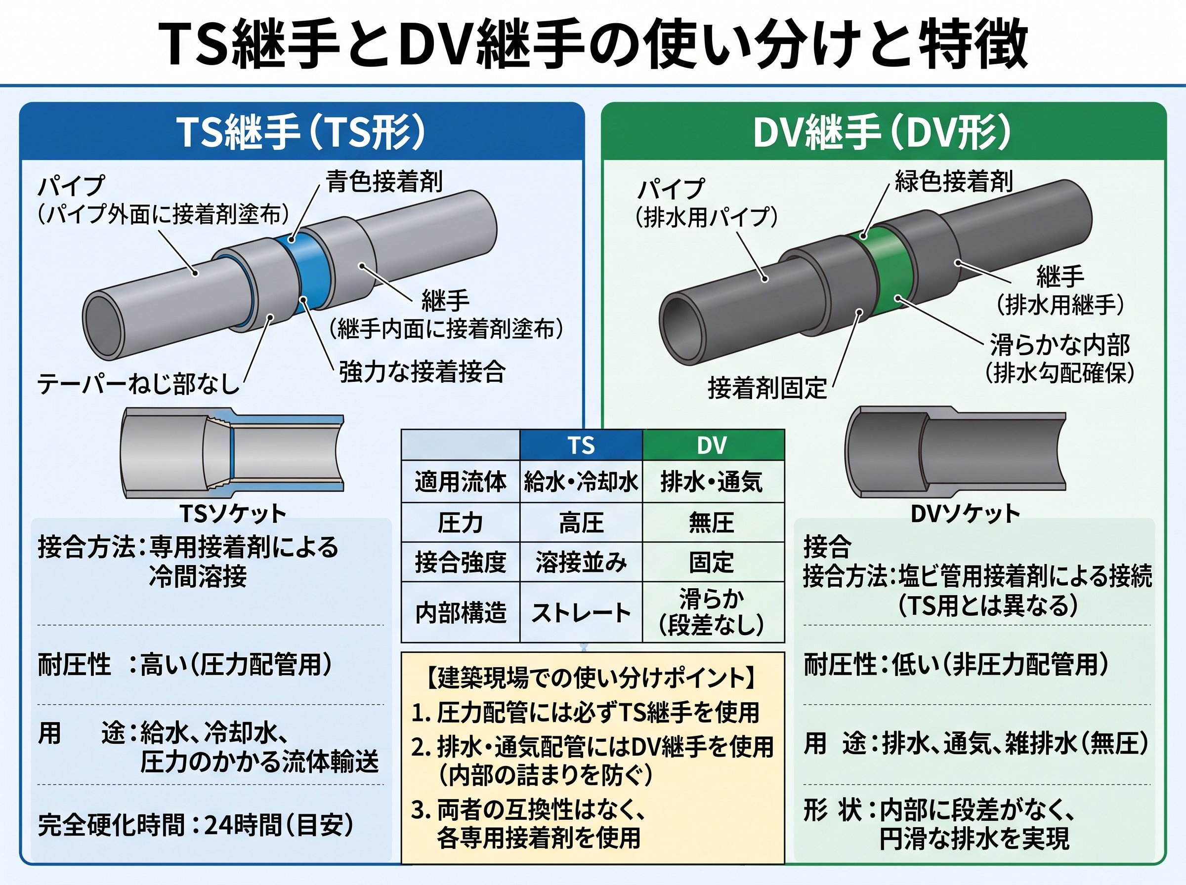 TS継手とDV継手の使い分けと特徴