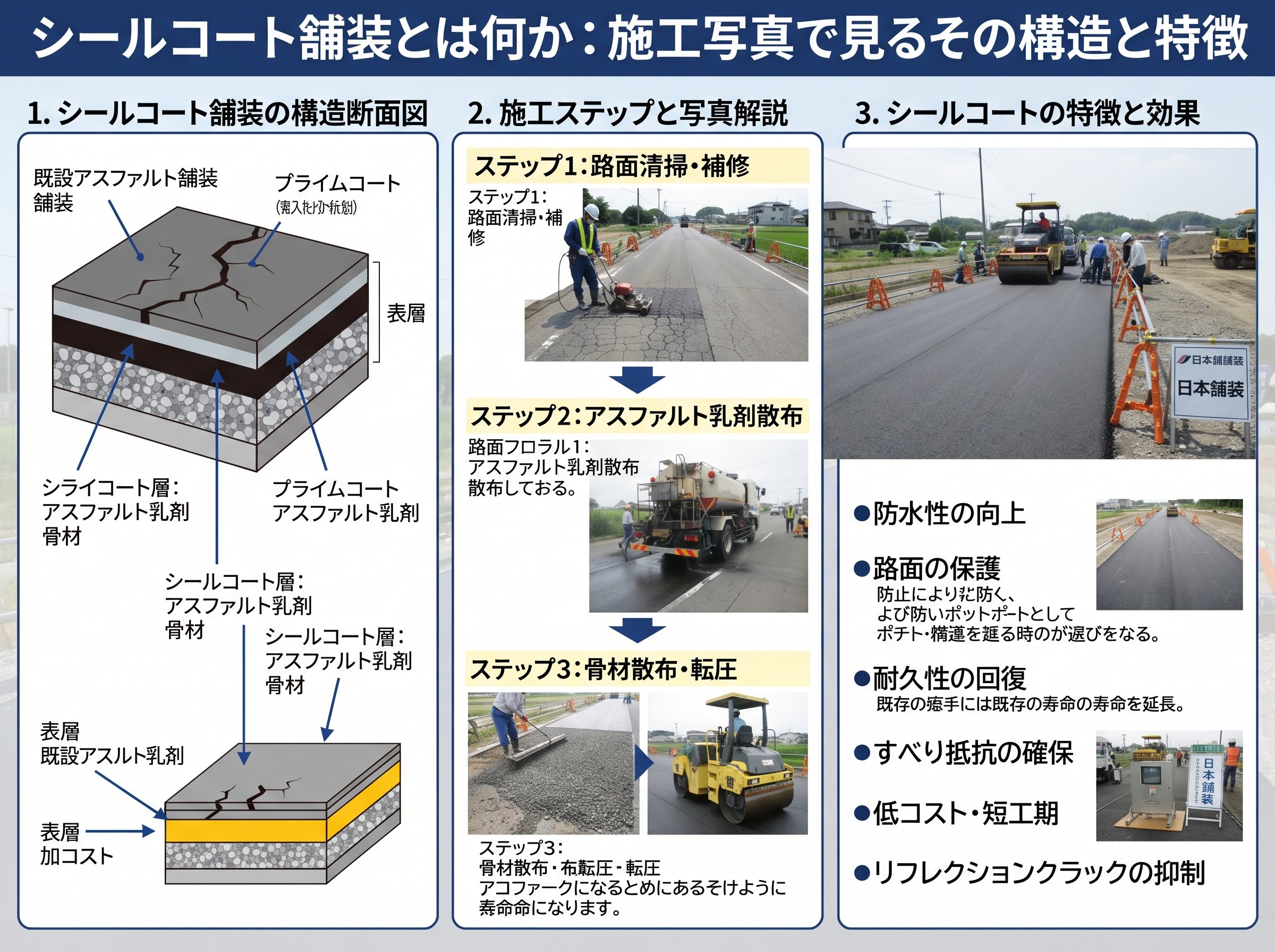シールコート舗装とは何か:施工写真で見るその構造と特徴