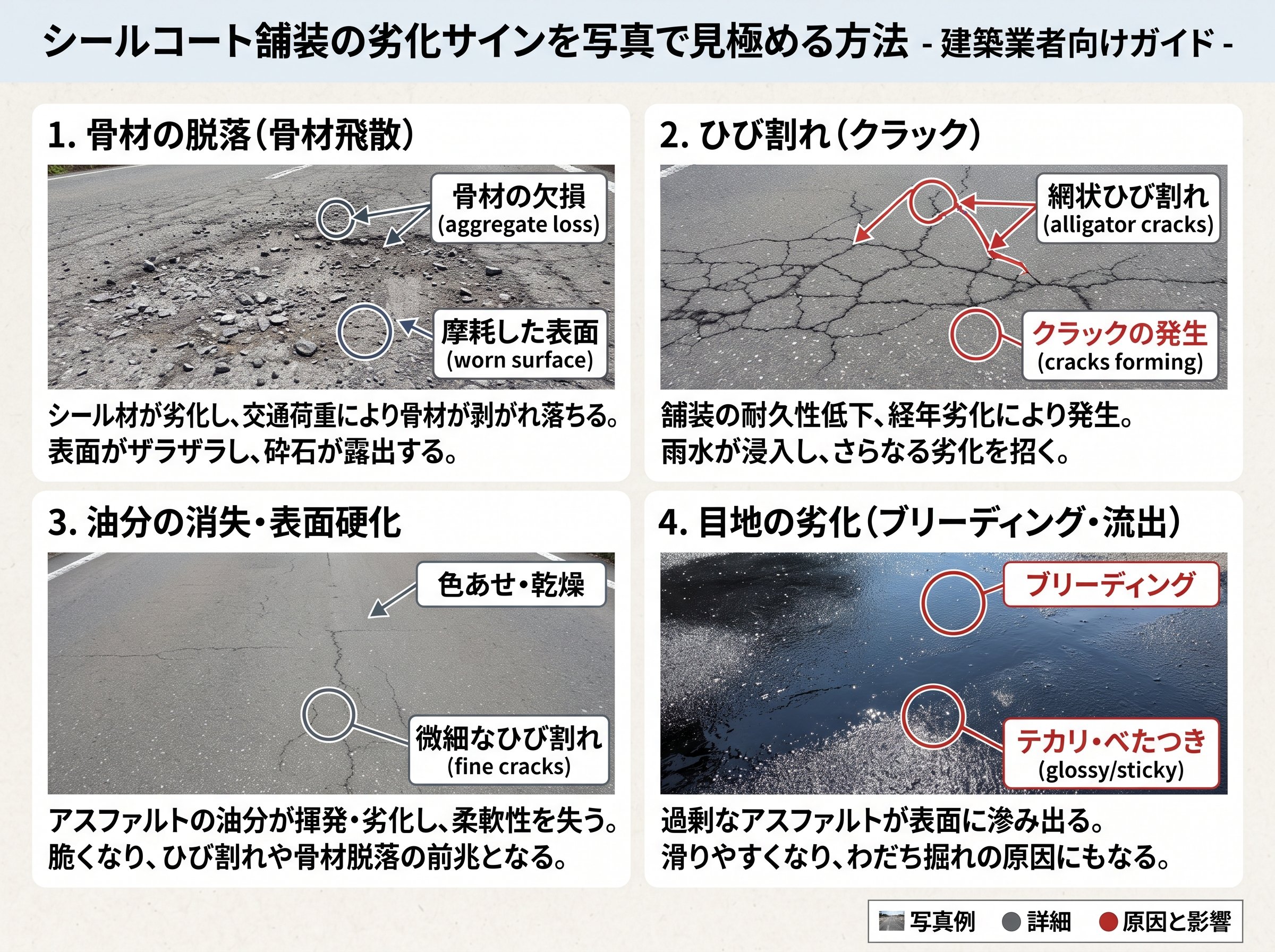シールコート舗装の劣化サインを写真で見極める方法