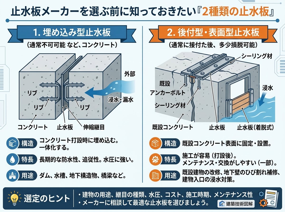 止水板メーカーを選ぶ前に知っておきたい「2種類の止水板」