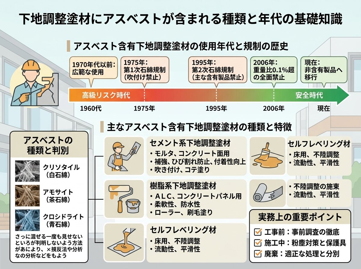 下地調整塗材にアスベストが含まれる種類と年代の基礎知識