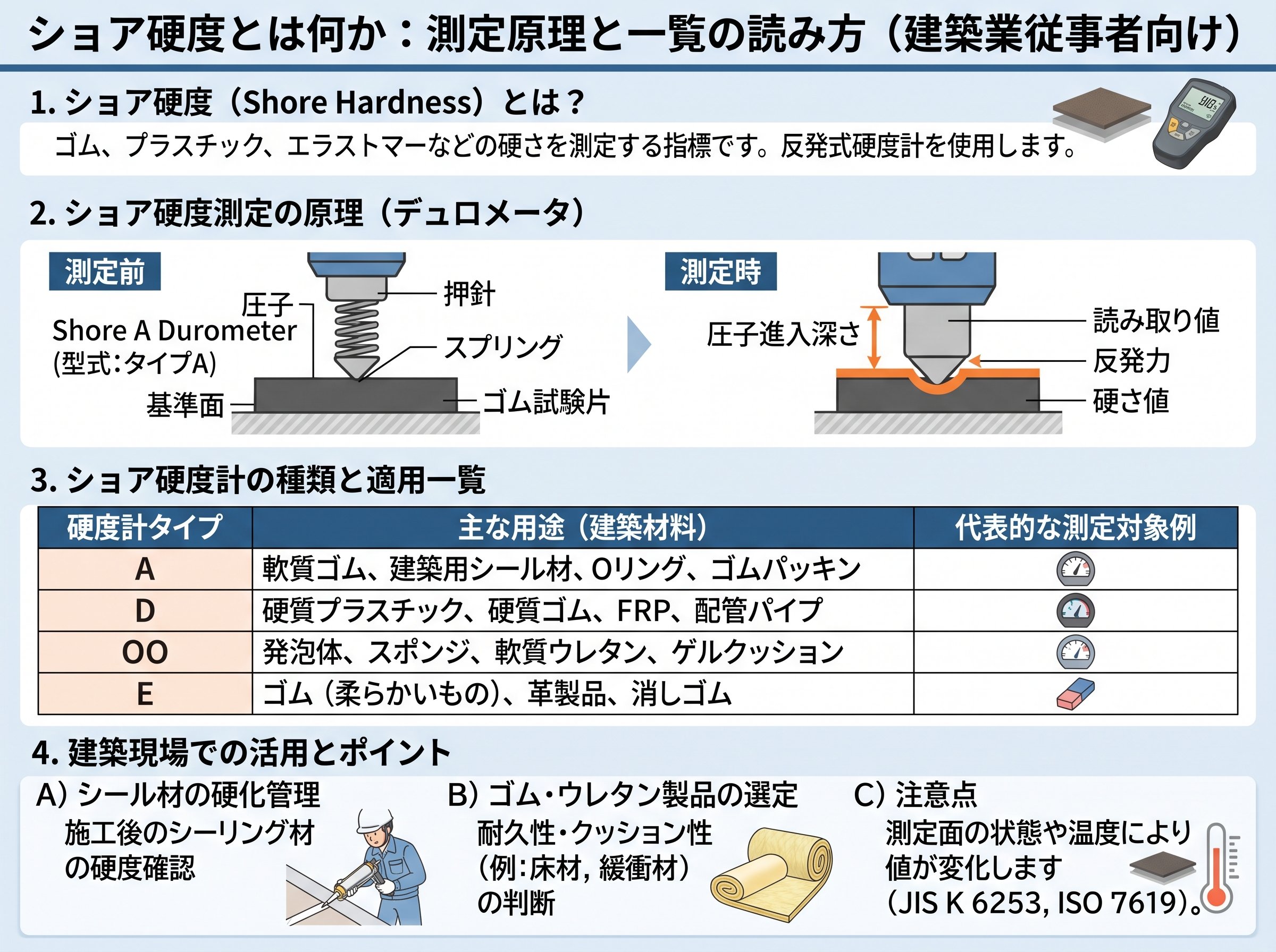 ショア硬度とは何か：測定原理と一覧の読み方