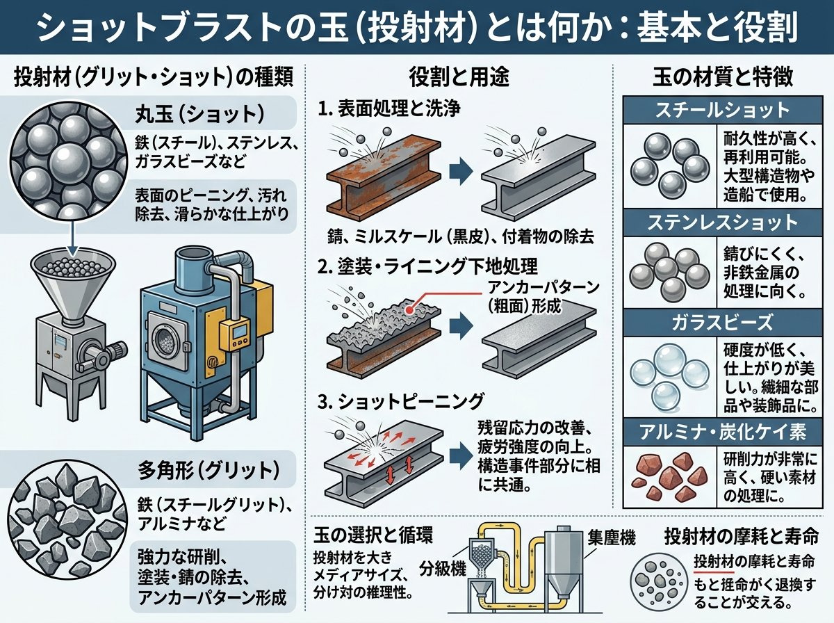 ショットブラストの玉(投射材)とは何か:基本と役割
