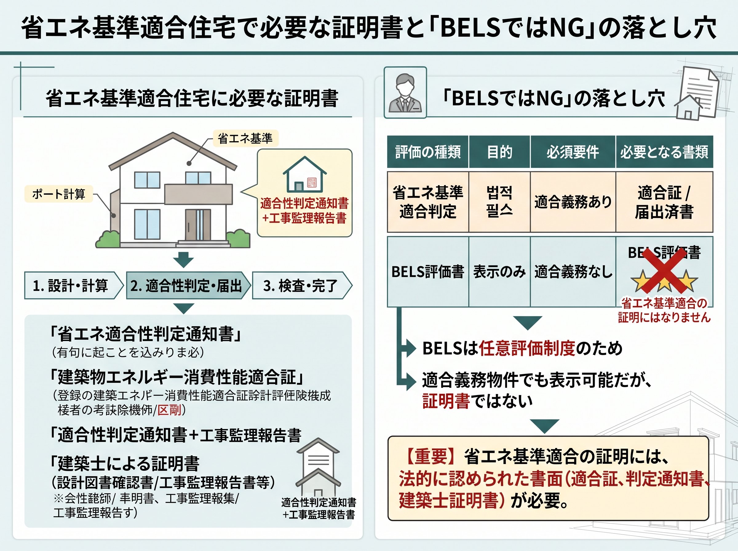 省エネ基準適合住宅で必要な証明書と「BELSではNG」の落とし穴