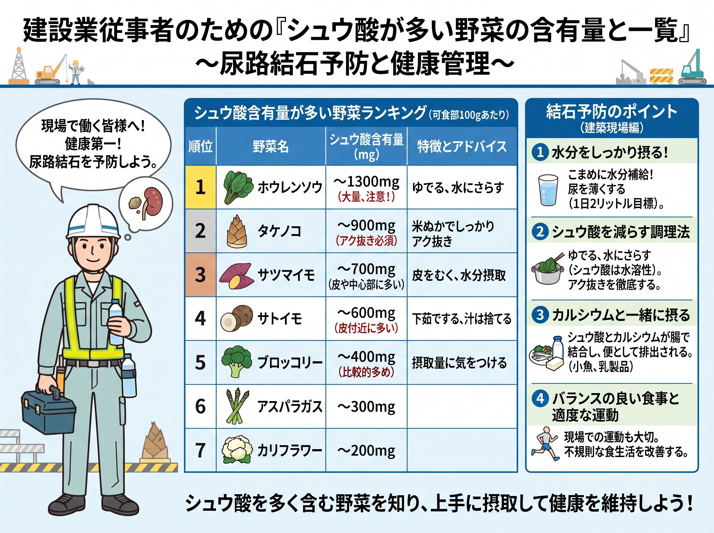 シュウ酸が多い野菜の含有量と一覧