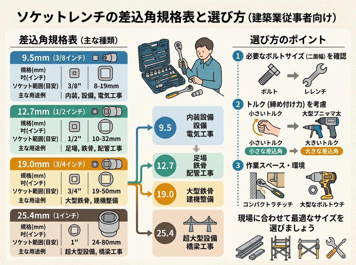ソケットレンチの差込角規格表と選び方