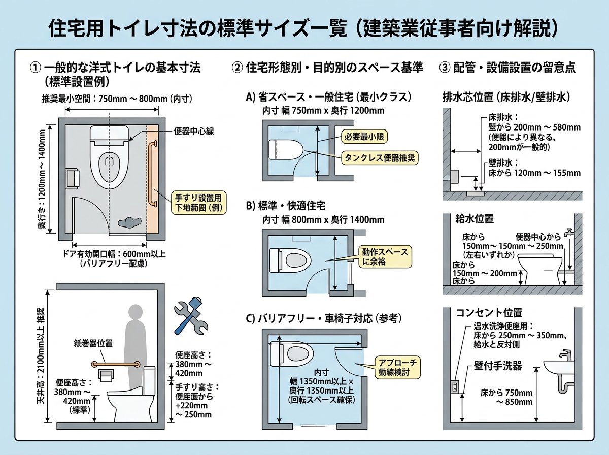 住宅用トイレ寸法の標準サイズ一覧