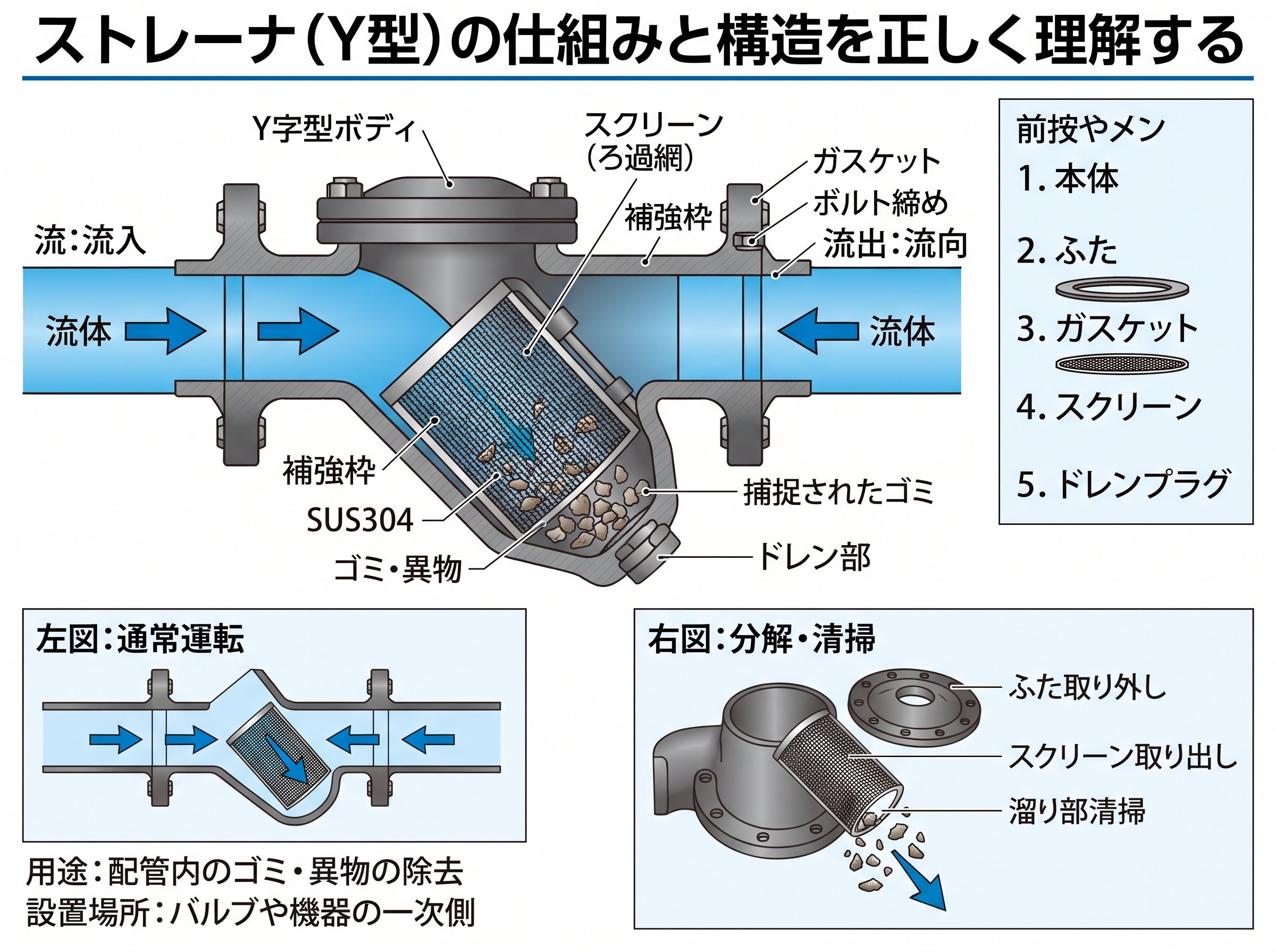 ストレーナ(Y型)の仕組みと構造を正しく理解する