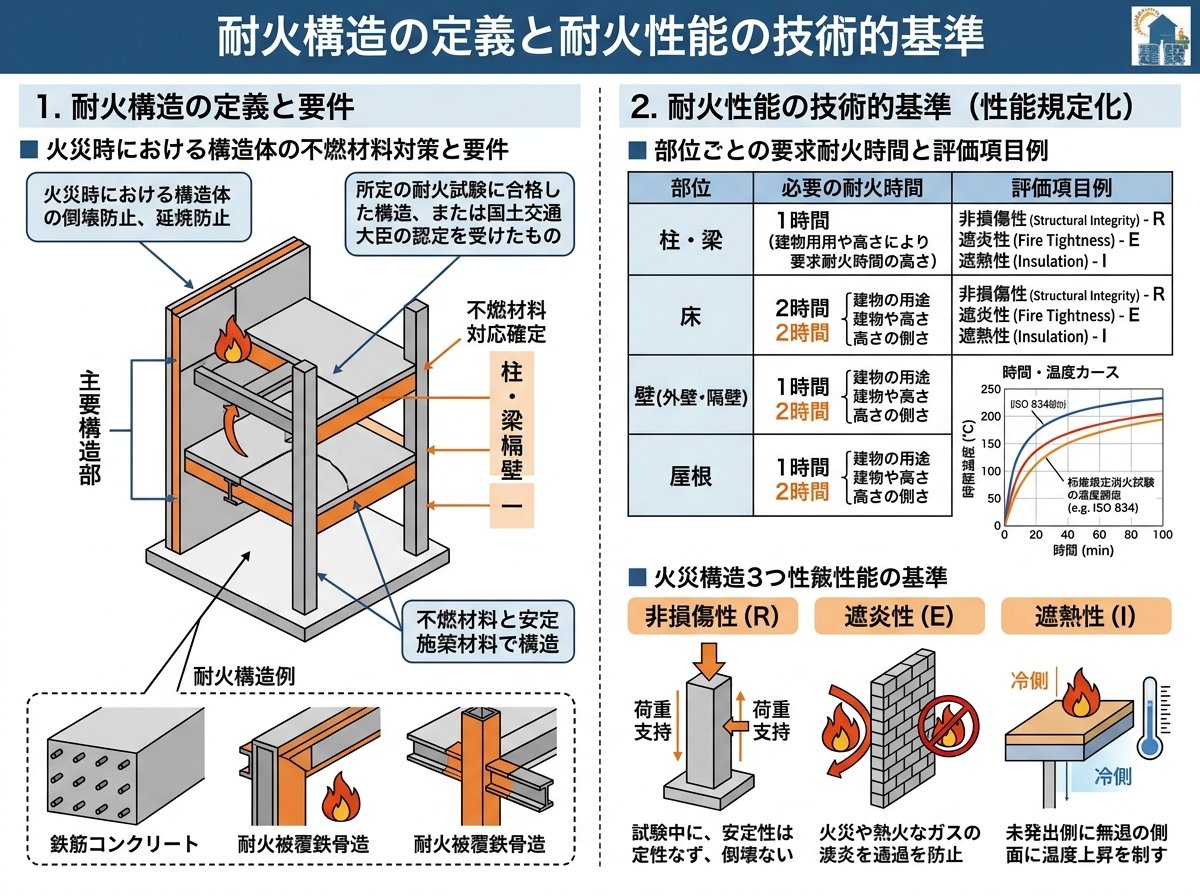 耐火構造の定義と耐火性能の技術的基準