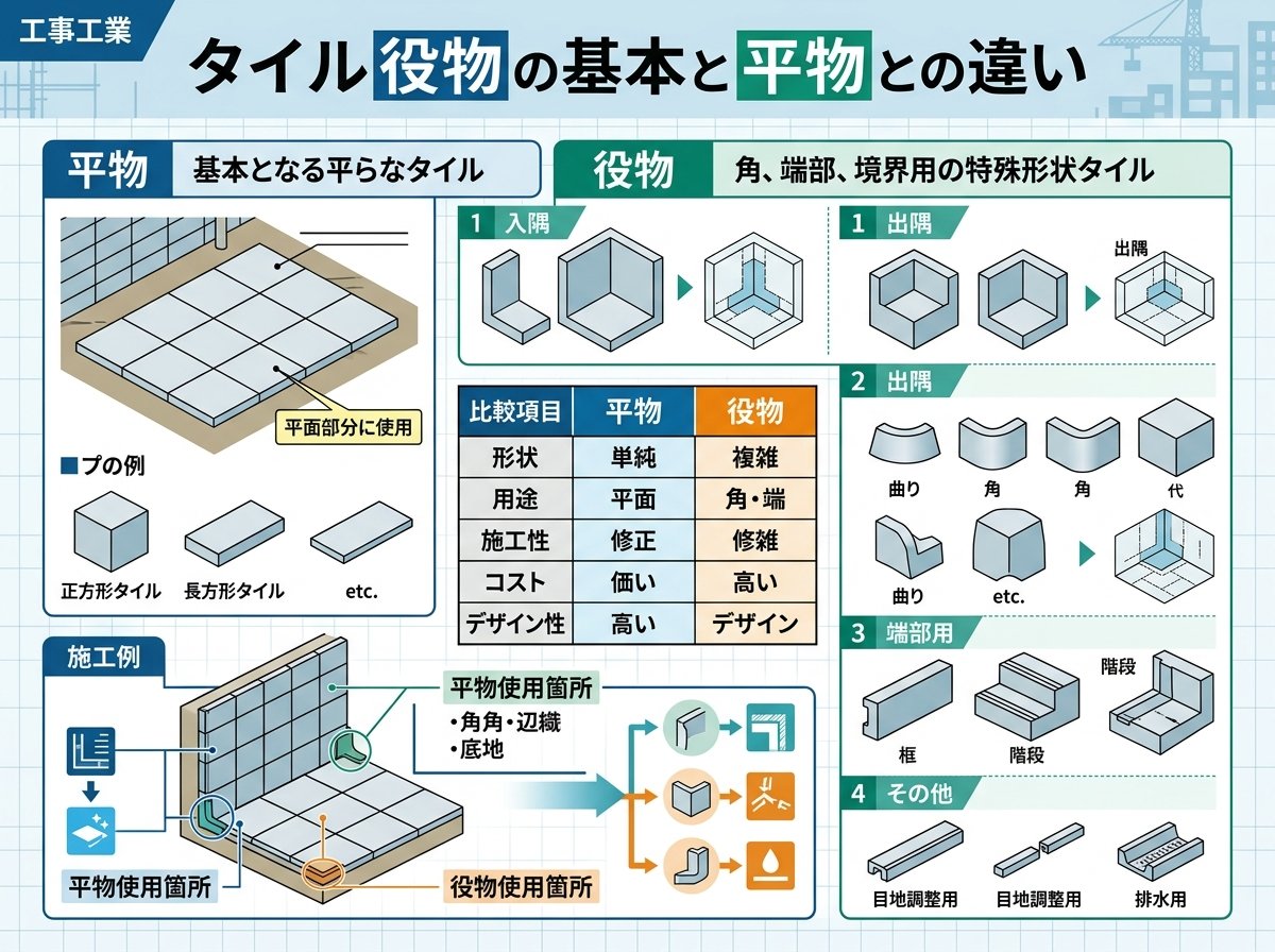 タイル 役物 の 基本 と 平物 との 違い