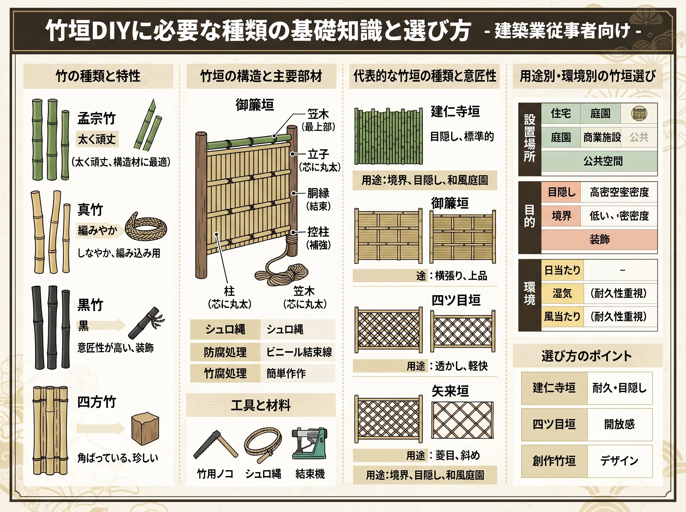 竹垣DIYに必要な種類の基礎知識と選び方