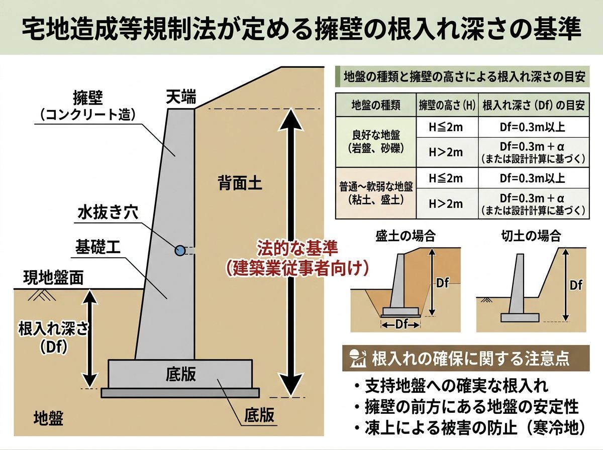 宅地造成等規制法が定める擁壁の根入れ深さの基準
