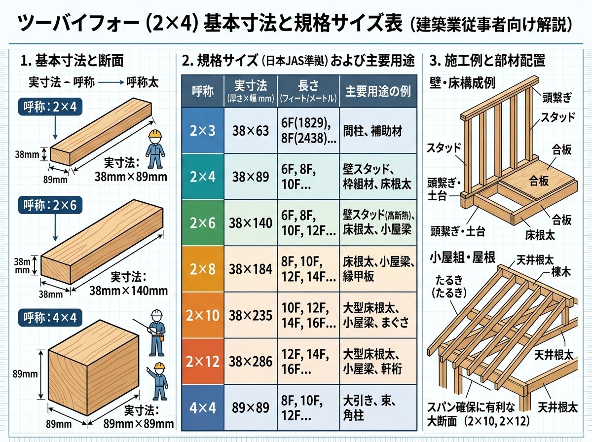 ツーバイフォー基本寸法と規格サイズ表