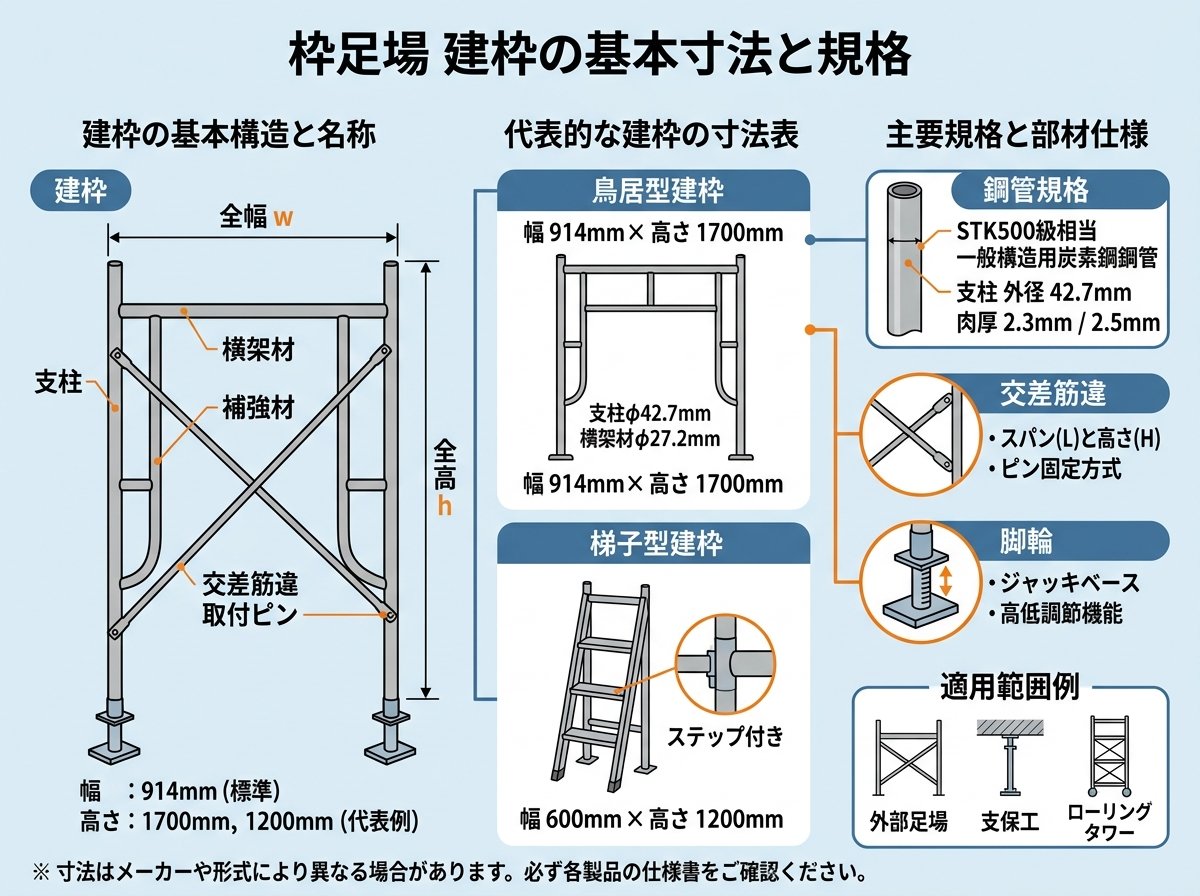 枠足場建枠の基本寸法と規格