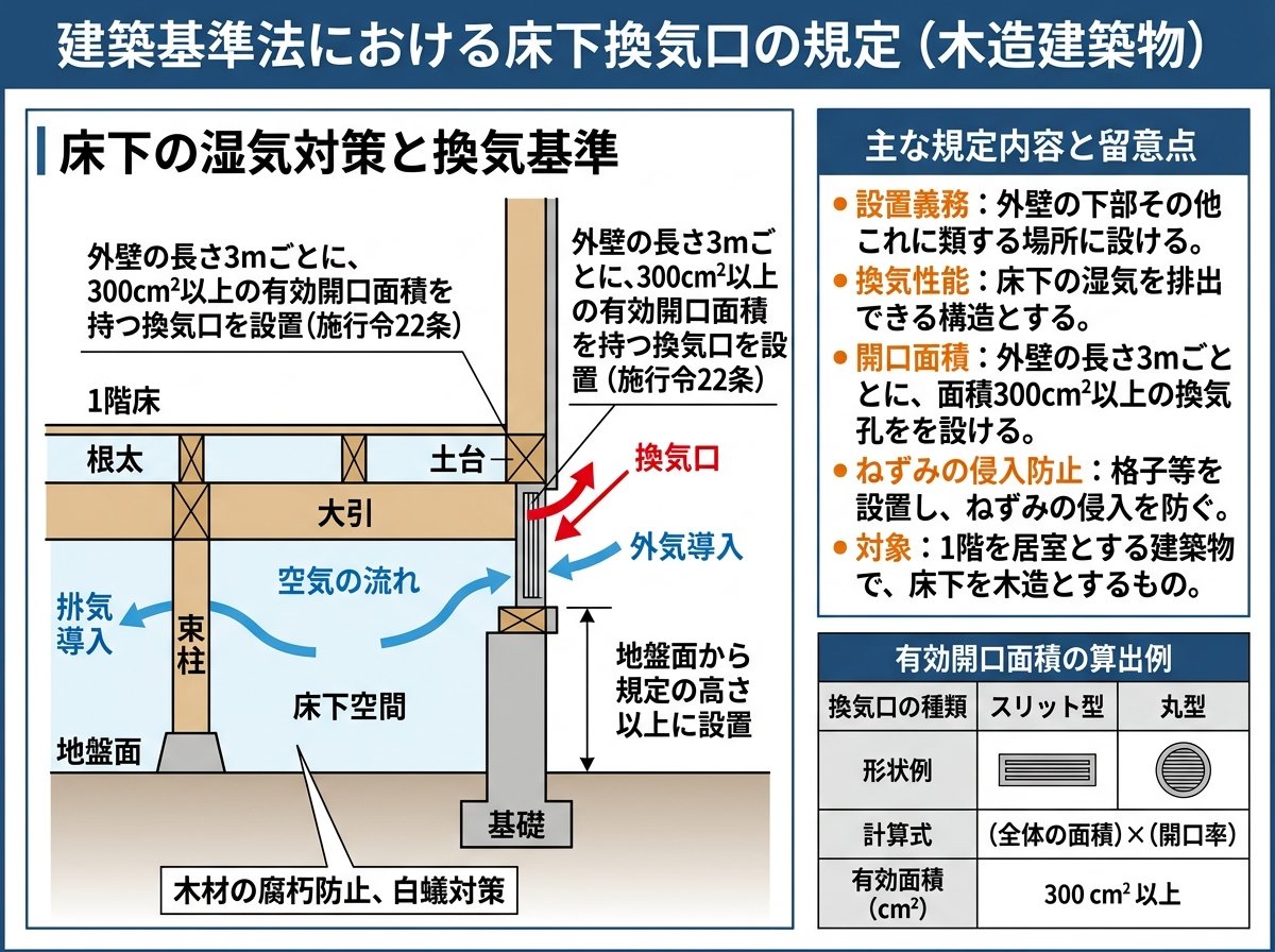 床下換気口の建築基準法における規定内容