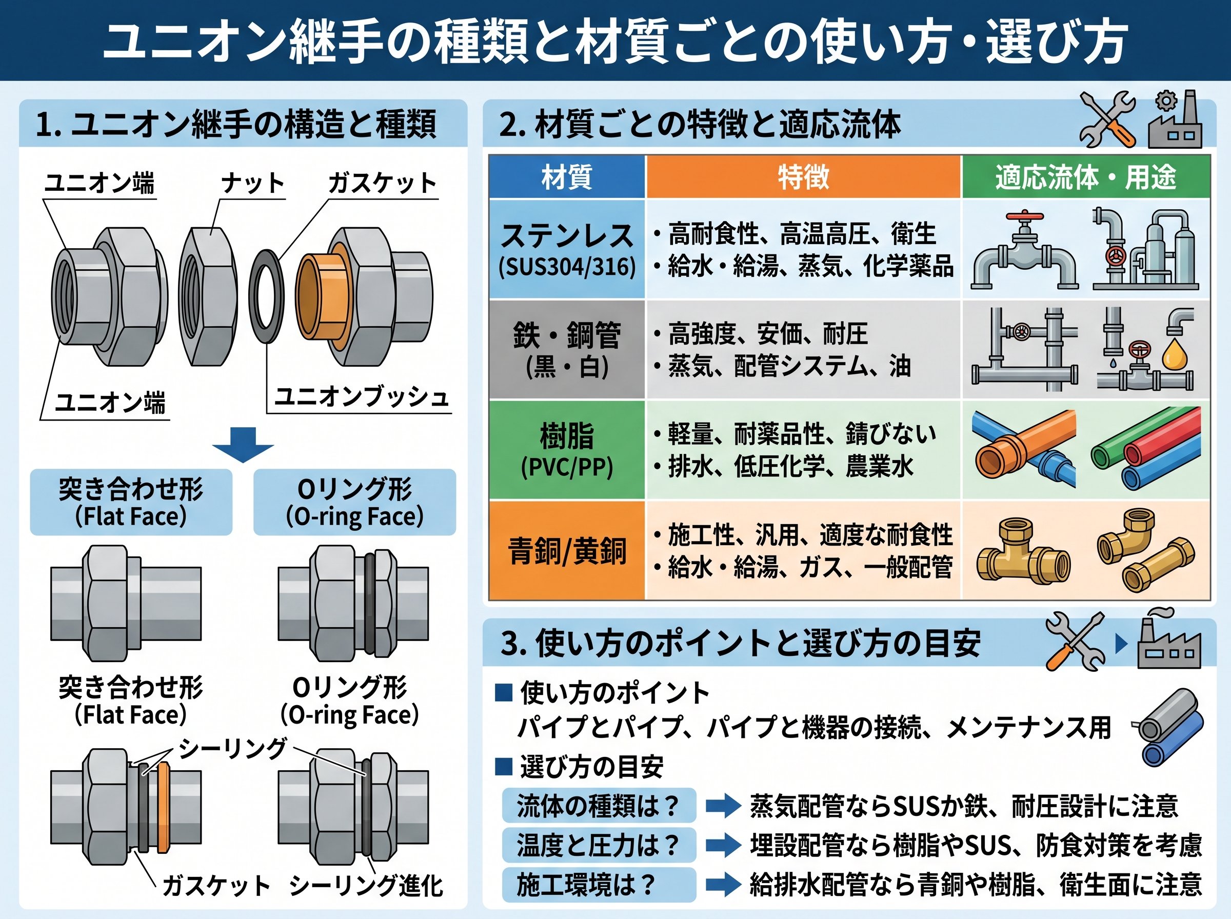 ユニオン継手の種類と材質ごとの使い方・選び方